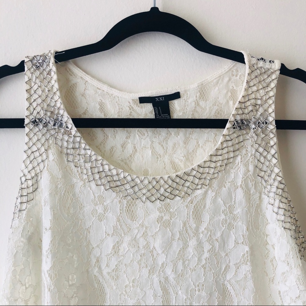 ๐ 4/$25! Forever 21 Lace and Bead Sheer Tank Top - Picture 2 of 6